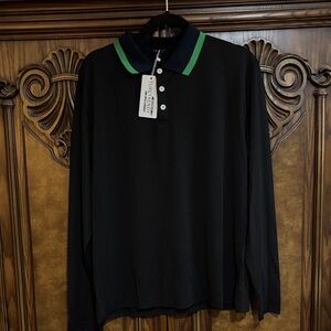 Classic Black Polo with Green Collar